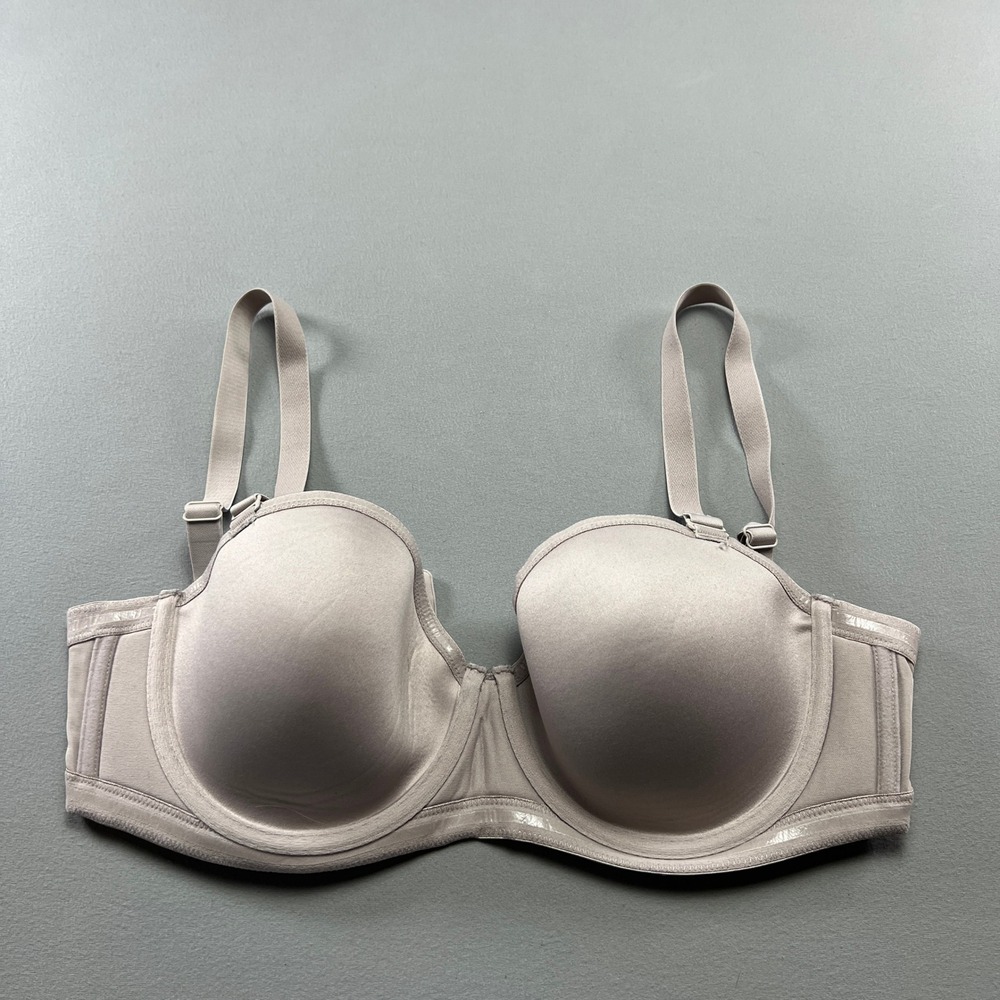 Delimira Full Figure Strapless Bra Women 36DD Taupe Gray Padded Adjustable Strap